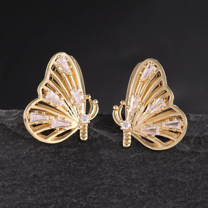 1 Pair Elegant Cute Butterfly Bow Knot Plating Inlay Copper Zircon 18K Gold Plated Ear Studs