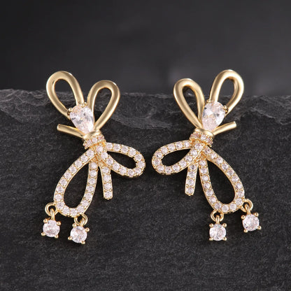 1 Pair Elegant Cute Butterfly Bow Knot Plating Inlay Copper Zircon 18K Gold Plated Ear Studs