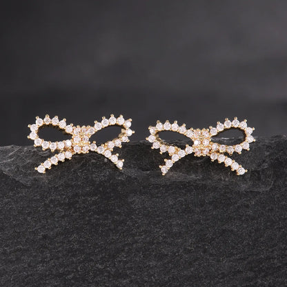 1 Pair Elegant Cute Butterfly Bow Knot Plating Inlay Copper Zircon 18K Gold Plated Ear Studs