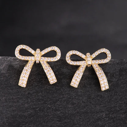 1 Pair Elegant Cute Butterfly Bow Knot Plating Inlay Copper Zircon 18K Gold Plated Ear Studs