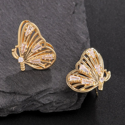 1 Pair Elegant Cute Butterfly Bow Knot Plating Inlay Copper Zircon 18K Gold Plated Ear Studs