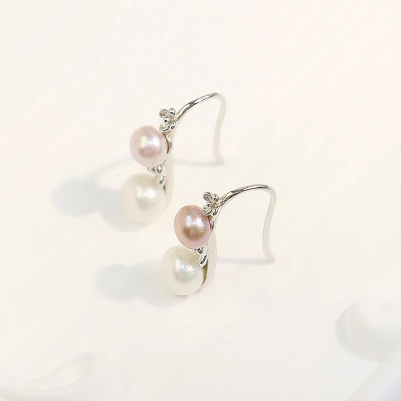 1 Pair Elegant Cute Flower Inlay Sterling Silver Pearl Zircon White Gold Plated Ear Hook