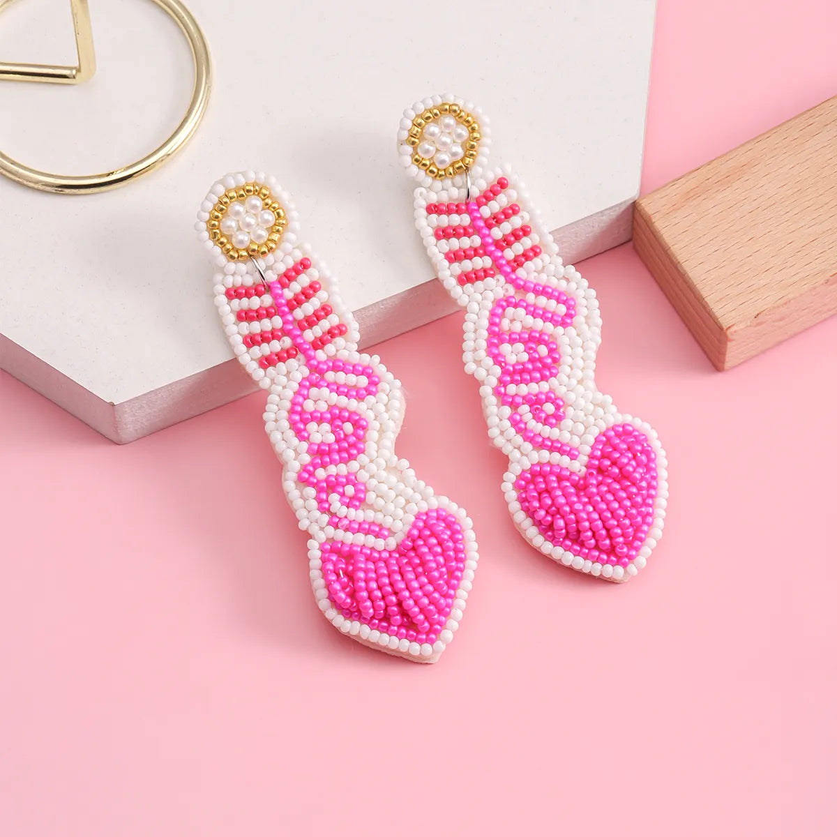 1 Pair Elegant Cute Heart Shape Fish Bone Handmade Plastic Cloth Drop Earrings