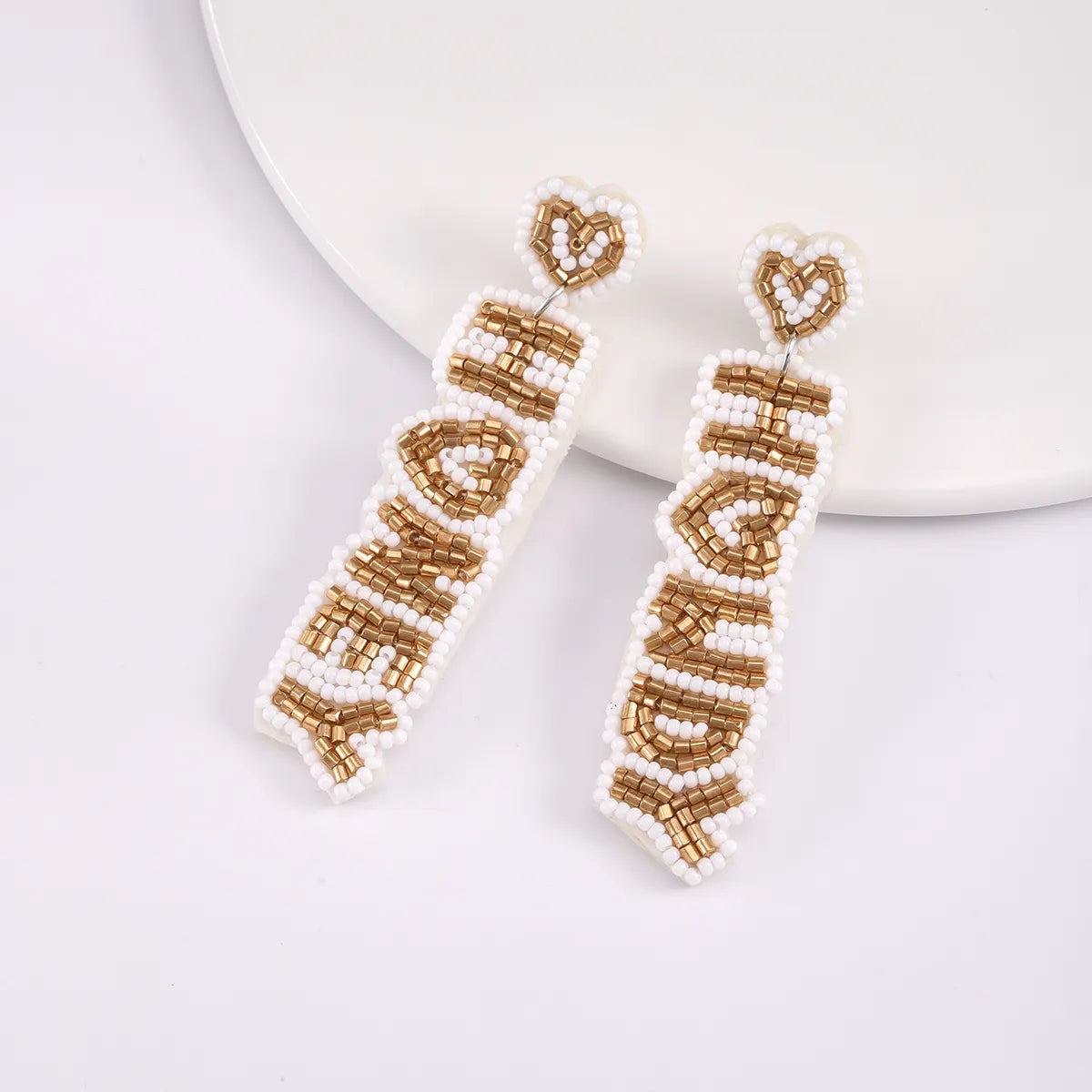 1 Pair Elegant Cute Heart Shape Fish Bone Handmade Plastic Cloth Drop Earrings