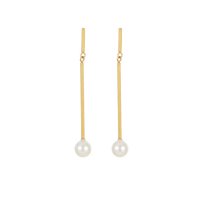 1 Pair Elegant Cute Luxurious Round Inlay Stainless Steel Titanium Steel Artificial Pearls 18K Gold Plated Drop Earrings