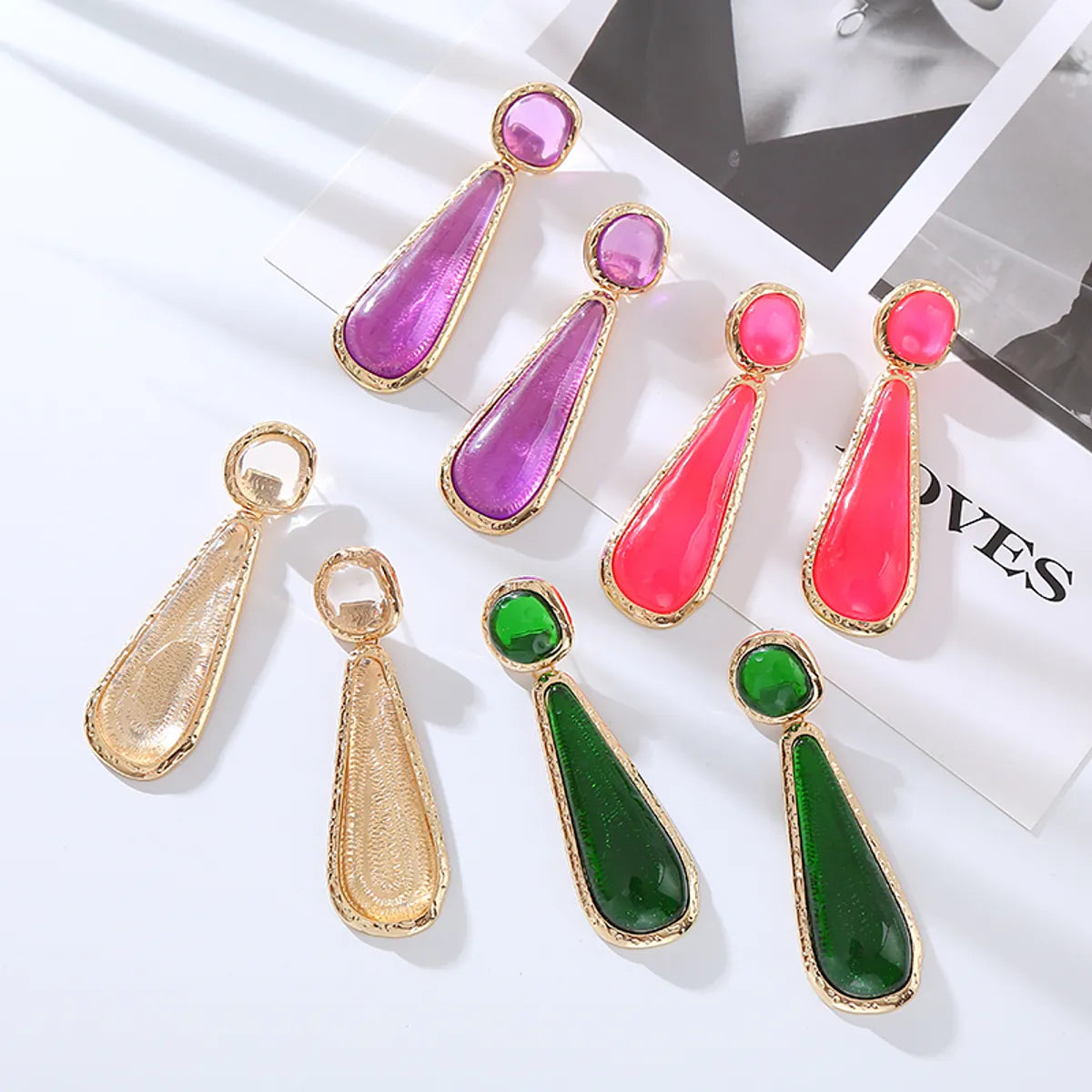 1 Pair Elegant Cute Luxurious Water Droplets Resin Drop Earrings