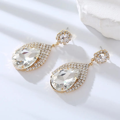 1 Pair Elegant Cute Queen Water Droplets Inlay Alloy Rhinestones Drop Earrings