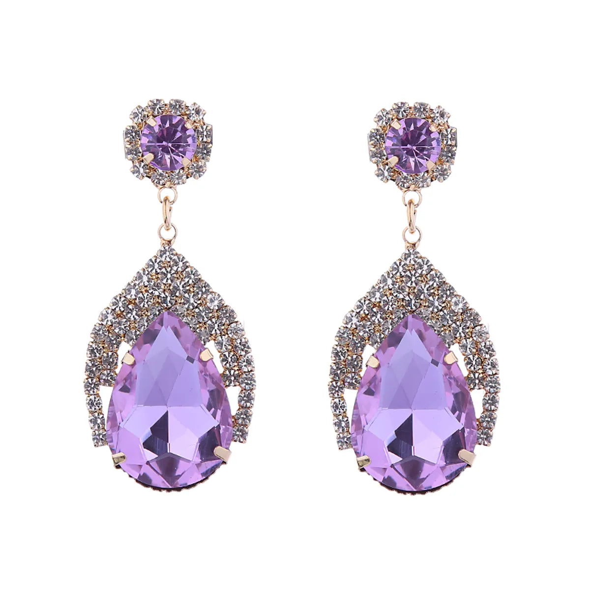 1 Pair Elegant Cute Queen Water Droplets Inlay Alloy Rhinestones Drop Earrings