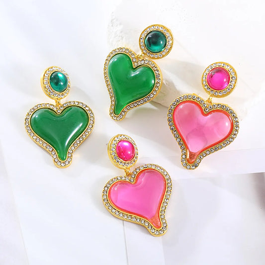 1 Pair Elegant Cute Round Heart Shape Inlay Alloy Resin Artificial Gemstones Drop Earrings