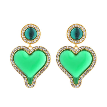 1 Pair Elegant Cute Round Heart Shape Inlay Alloy Resin Artificial Gemstones Drop Earrings