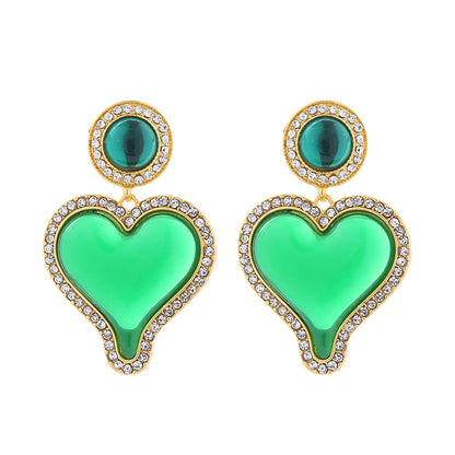 1 Pair Elegant Cute Round Heart Shape Inlay Alloy Resin Artificial Gemstones Drop Earrings