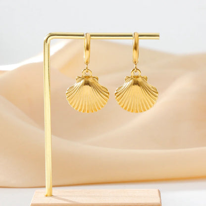 1 Pair Elegant Cute Shell Plating 304 Stainless Steel 18K Gold Plated Drop Earrings