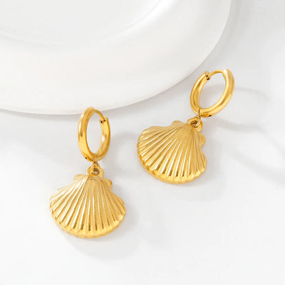 1 Pair Elegant Cute Shell Plating 304 Stainless Steel 18K Gold Plated Drop Earrings