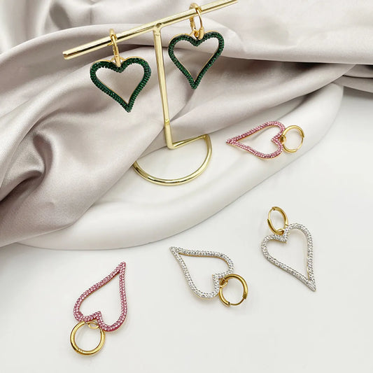 1 Pair Elegant Cute Simple Style Heart Shape Plating Inlay Stainless Steel Zircon Gold Plated Drop Earrings