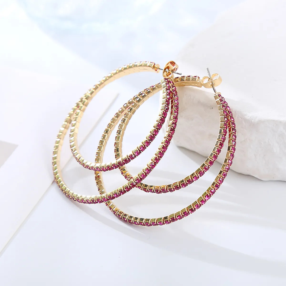 1 Pair Elegant Cute Simple Style Round Inlay Rhinestone Rhinestones Hoop Earrings