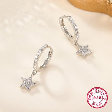 1 Pair Elegant Cute Star Plating Inlay Sterling Silver Zircon 18k Gold Plated White Gold Plated Drop Earrings