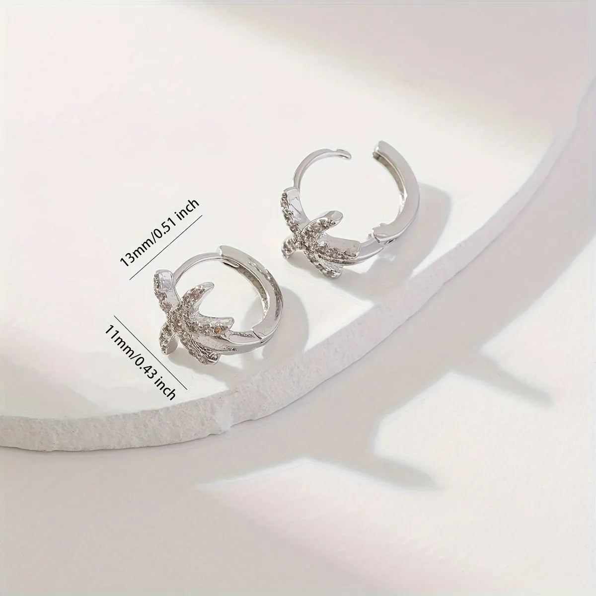 1 Pair Elegant Cute Starfish Copper Zircon Silver Plated Hoop Earrings