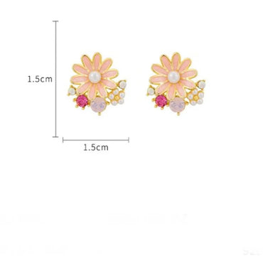 1 Pair Elegant Cute Sweet Flower Inlay Alloy Rhinestones Pearl Ear Studs