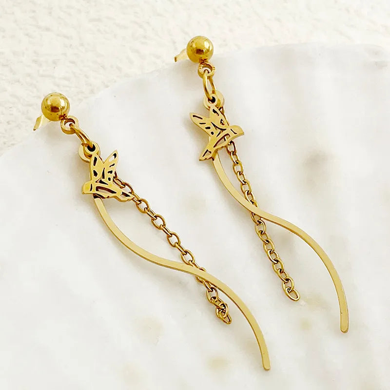 1 Pair Elegant Cute Sweet Heart Shape Plating 304 Stainless Steel 14K Gold Plated Drop Earrings