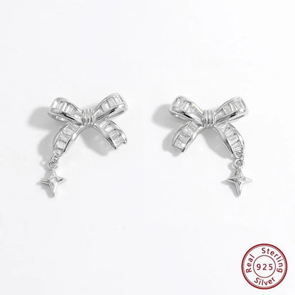 1 Pair Elegant Cute Sweet Moon Maple Leaf Crown Plating Hollow Out Inlay Sterling Silver Zircon White Gold Plated Rhodium Plated Ear Studs