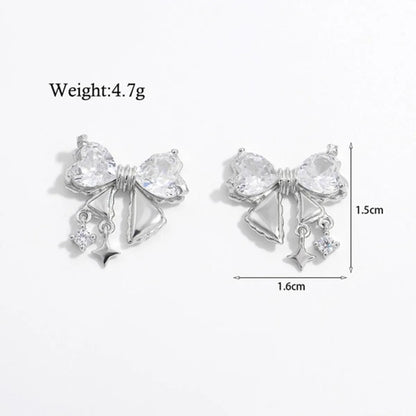 1 Pair Elegant Cute Sweet Moon Maple Leaf Crown Plating Hollow Out Inlay Sterling Silver Zircon White Gold Plated Rhodium Plated Ear Studs