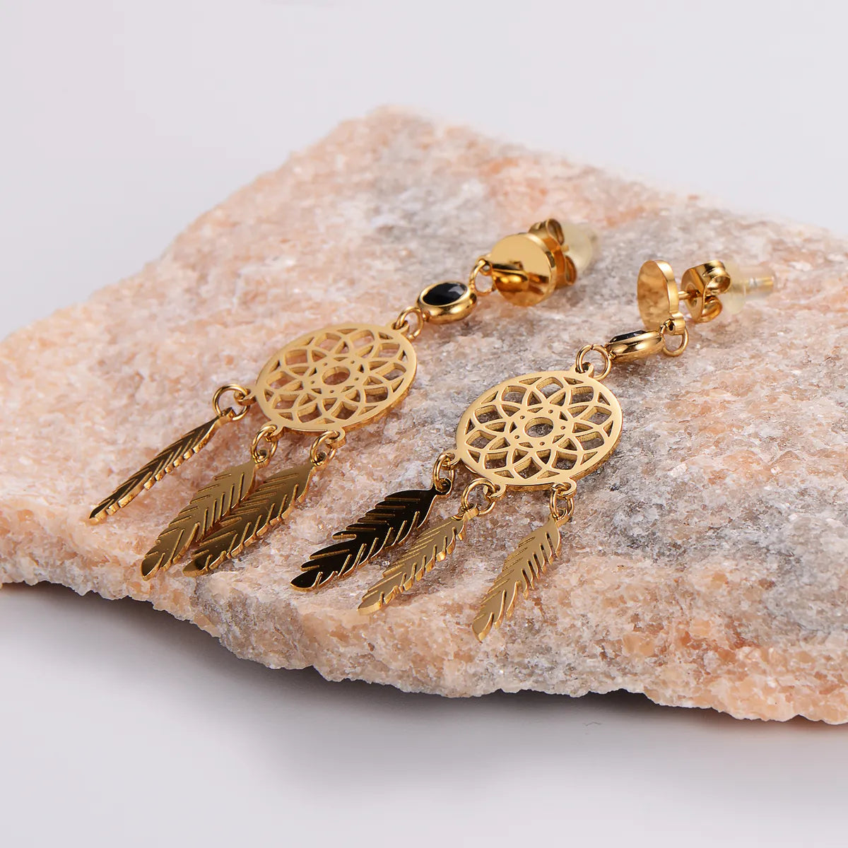 1 Pair Elegant Dreamcatcher Plating Stainless Steel Zircon 18k Gold Plated Drop Earrings