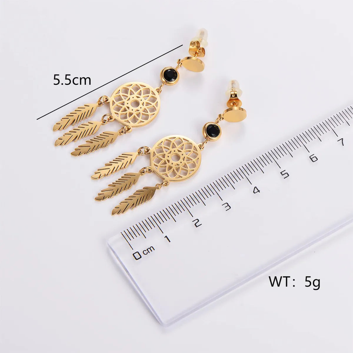 1 Pair Elegant Dreamcatcher Plating Stainless Steel Zircon 18k Gold Plated Drop Earrings