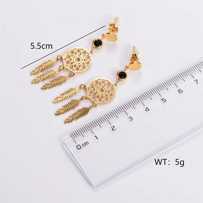 1 Pair Elegant Dreamcatcher Plating Stainless Steel Zircon 18k Gold Plated Drop Earrings