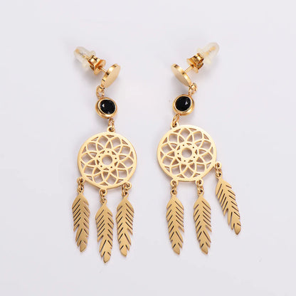 1 Pair Elegant Dreamcatcher Plating Stainless Steel Zircon 18k Gold Plated Drop Earrings