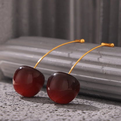 1 Pair Elegant Exaggerated Cherry Plating 304 Stainless Steel Resin Titanium Steel 18K Gold Plated Drop Earrings