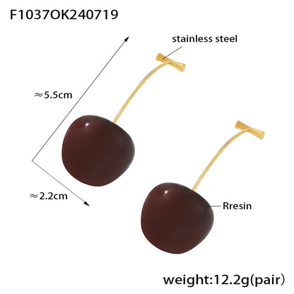 1 Pair Elegant Exaggerated Cherry Plating 304 Stainless Steel Resin Titanium Steel 18K Gold Plated Drop Earrings