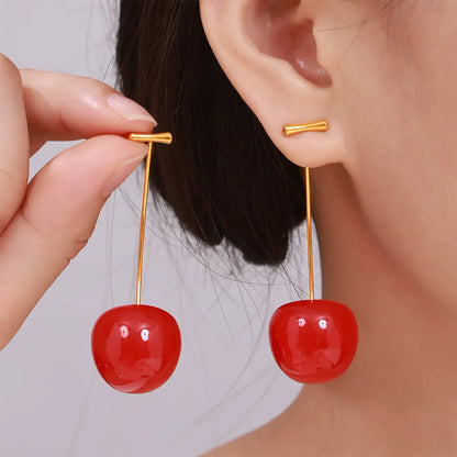 1 Pair Elegant Exaggerated Cherry Plating 304 Stainless Steel Resin Titanium Steel 18K Gold Plated Drop Earrings