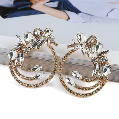 1 Pair Elegant Exaggerated Color Block Hollow Out Inlay Zinc Alloy Rhinestones Ear Studs