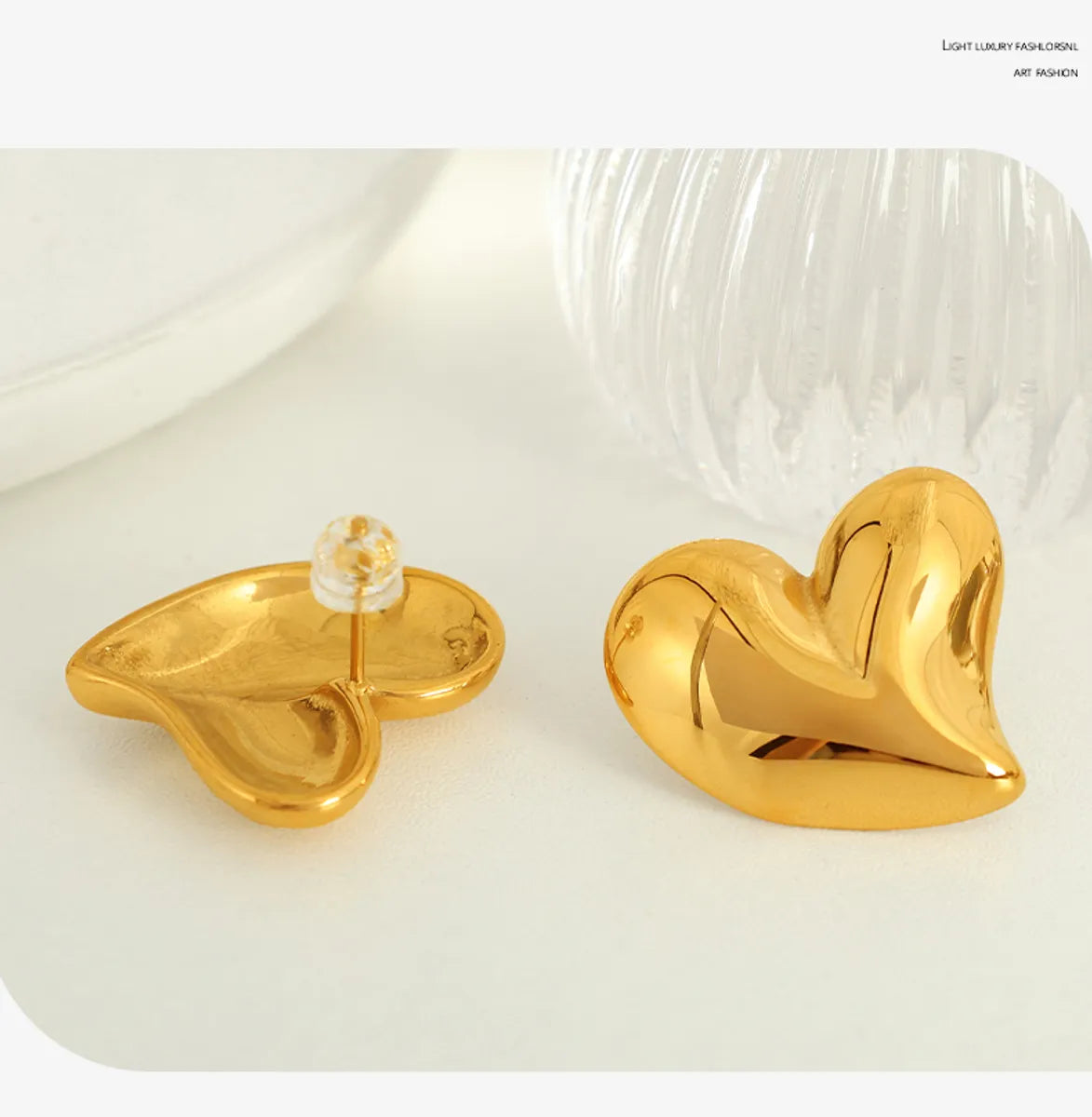 1 Pair Elegant Exaggerated Commute Heart Shape Polishing 304 Stainless Steel 18K Gold Plated Ear Studs