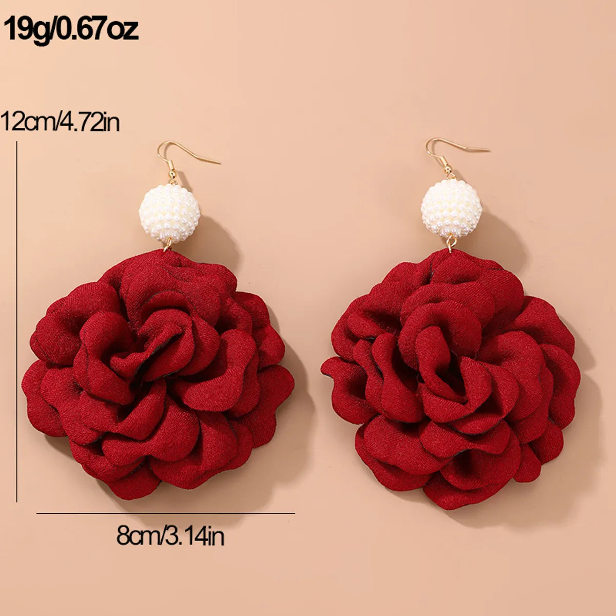 1 Pair Elegant Exaggerated Flower Alloy Cloth Drop Earrings