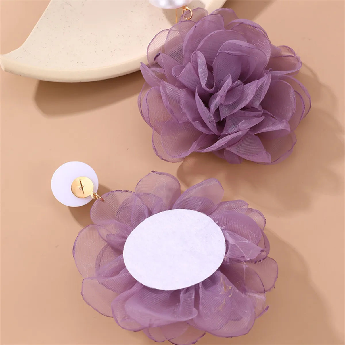 1 Pair Elegant Exaggerated Flower Alloy Cloth Drop Earrings