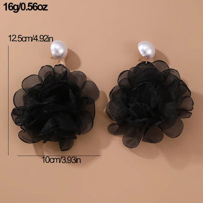 1 Pair Elegant Exaggerated Flower Alloy Cloth Drop Earrings