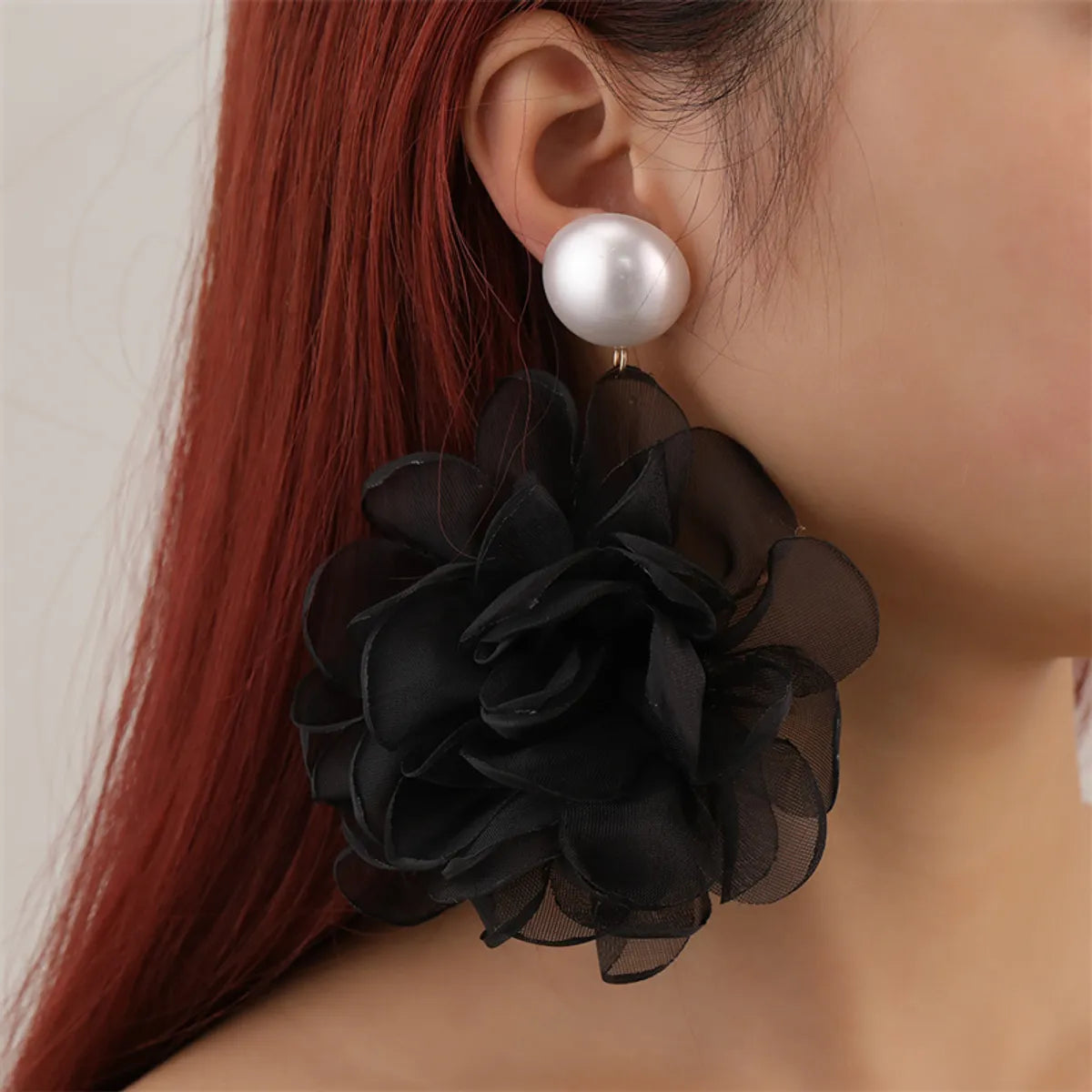 1 Pair Elegant Exaggerated Flower Alloy Cloth Drop Earrings