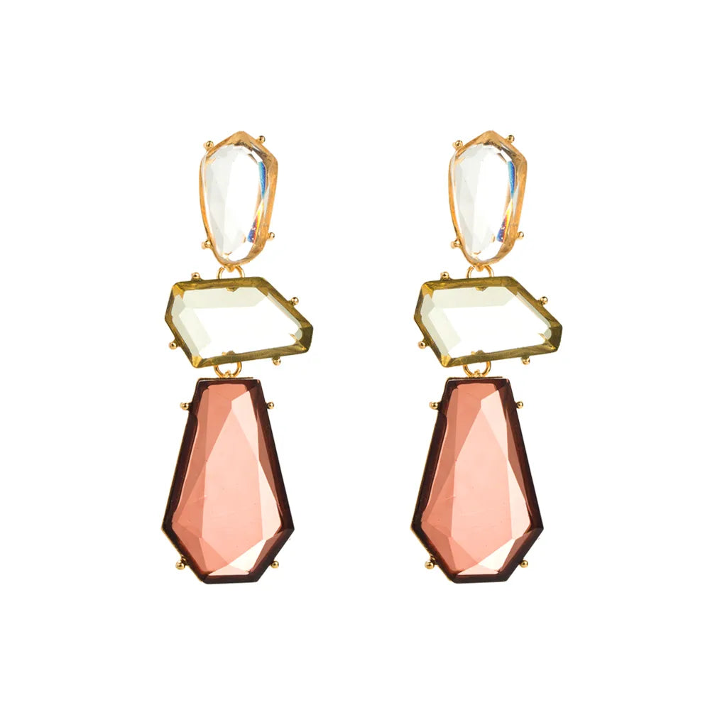 1 Pair Elegant Exaggerated Geometric Plating Inlay Alloy Resin Gold Plated Drop Earrings