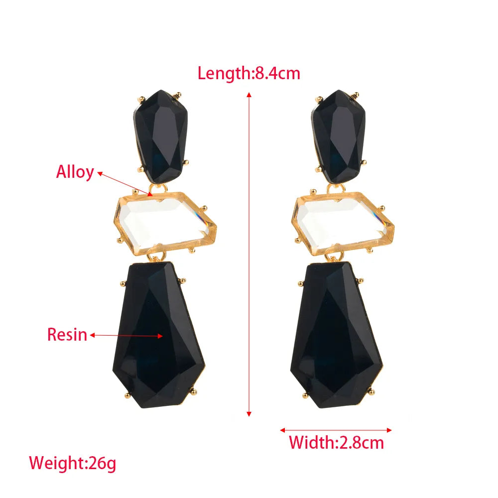 1 Pair Elegant Exaggerated Geometric Plating Inlay Alloy Resin Gold Plated Drop Earrings