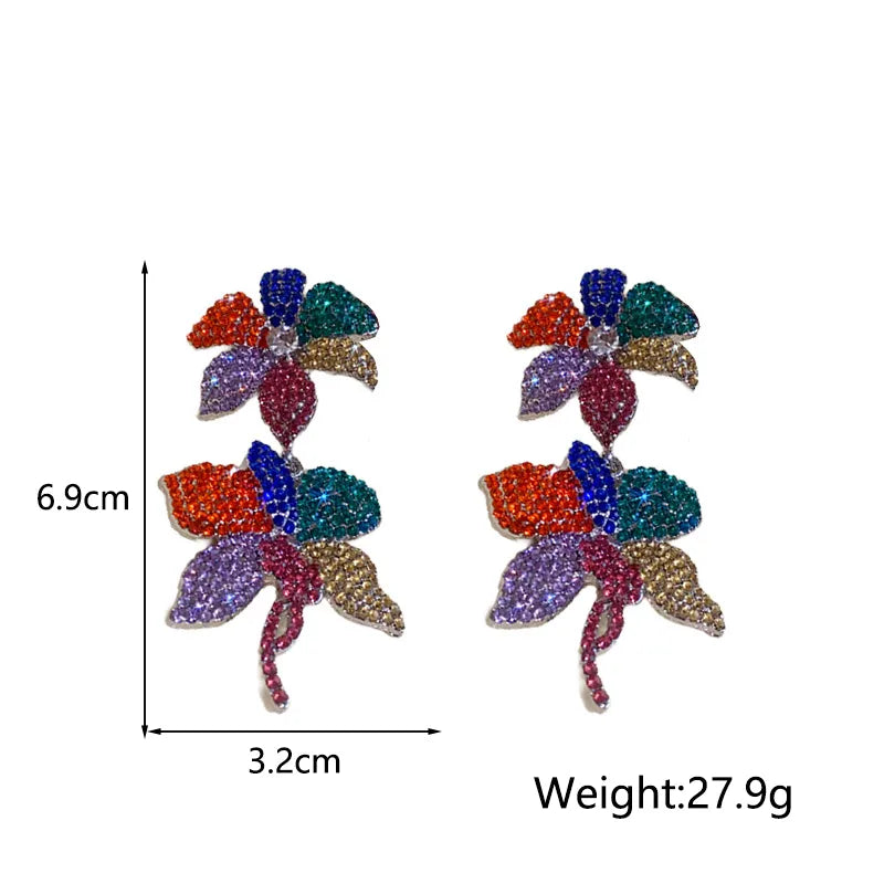 1 Pair Elegant Exaggerated Lady Flower Inlay Alloy Rhinestones Drop Earrings