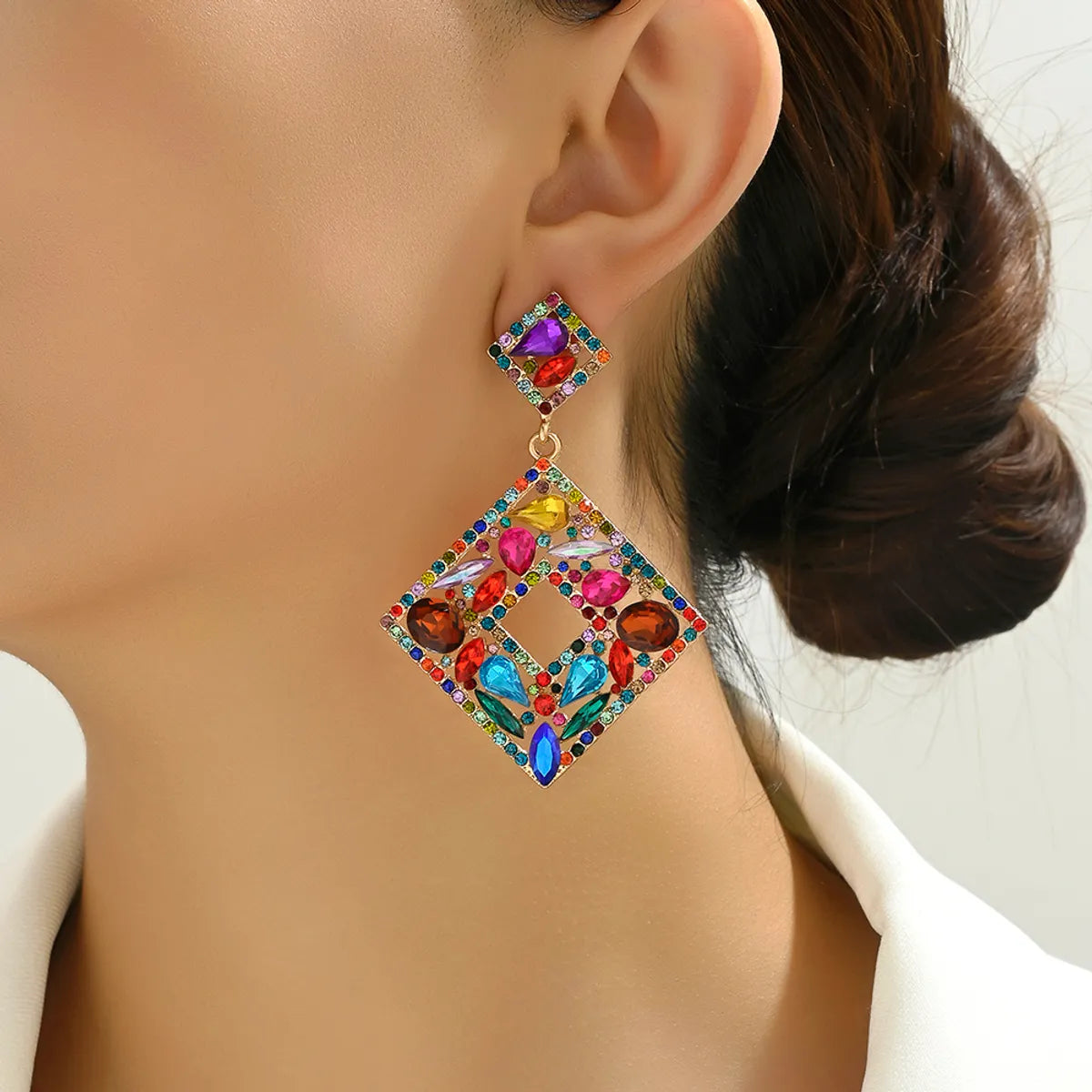 1 Pair Elegant Exaggerated Luxurious Square Plating Hollow Out Inlay Zinc Alloy Rhinestones Dangling Earrings