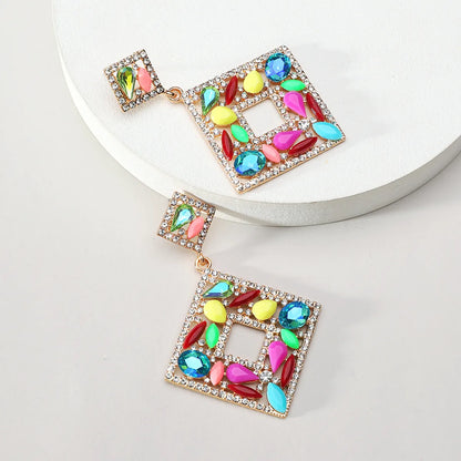 1 Pair Elegant Exaggerated Luxurious Square Plating Hollow Out Inlay Zinc Alloy Rhinestones Dangling Earrings