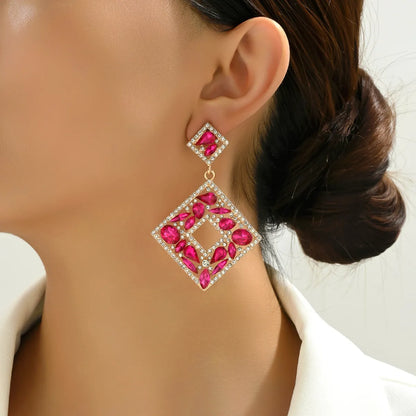 1 Pair Elegant Exaggerated Luxurious Square Plating Hollow Out Inlay Zinc Alloy Rhinestones Dangling Earrings