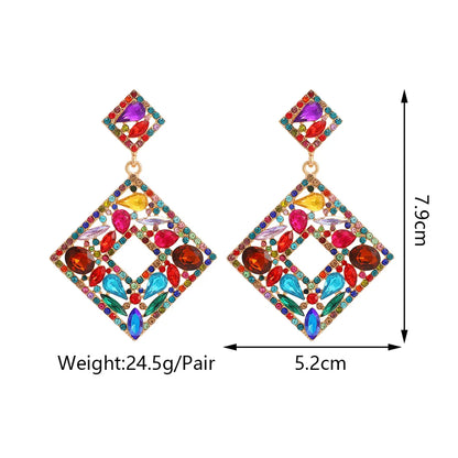 1 Pair Elegant Exaggerated Luxurious Square Plating Hollow Out Inlay Zinc Alloy Rhinestones Dangling Earrings