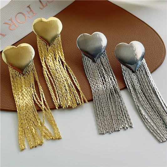 1 Pair Elegant Exaggerated Tassel Heart Shape Plating Titanium Steel 18k Gold Plated Drop Earrings