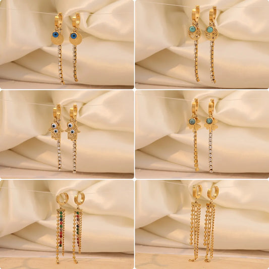 1 Pair Elegant Eye Plating Inlay 304 Stainless Steel Rhinestones 18K Gold Plated Drop Earrings