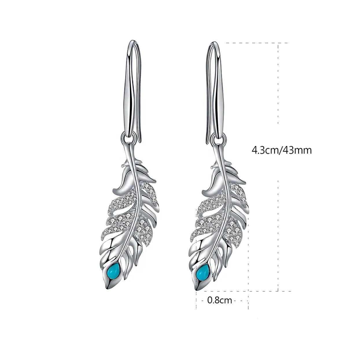 1 Pair Elegant Feather Plating Inlay Sterling Silver Zircon Rhodium Plated Drop Earrings