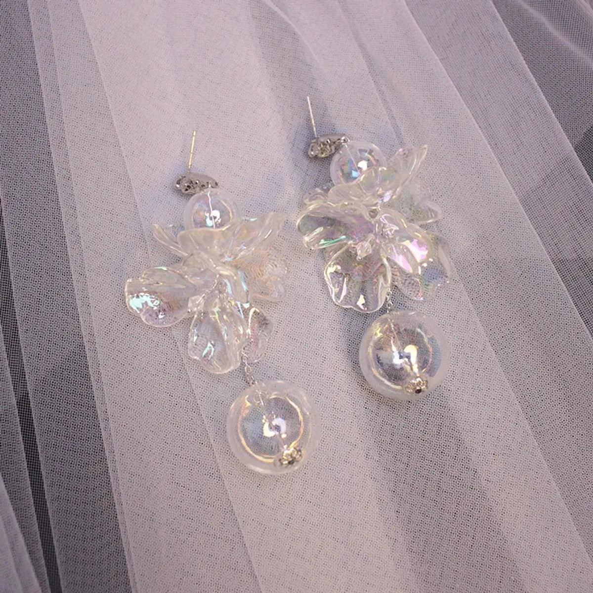 1 Pair Elegant Flower Artificial Crystal Drop Earrings