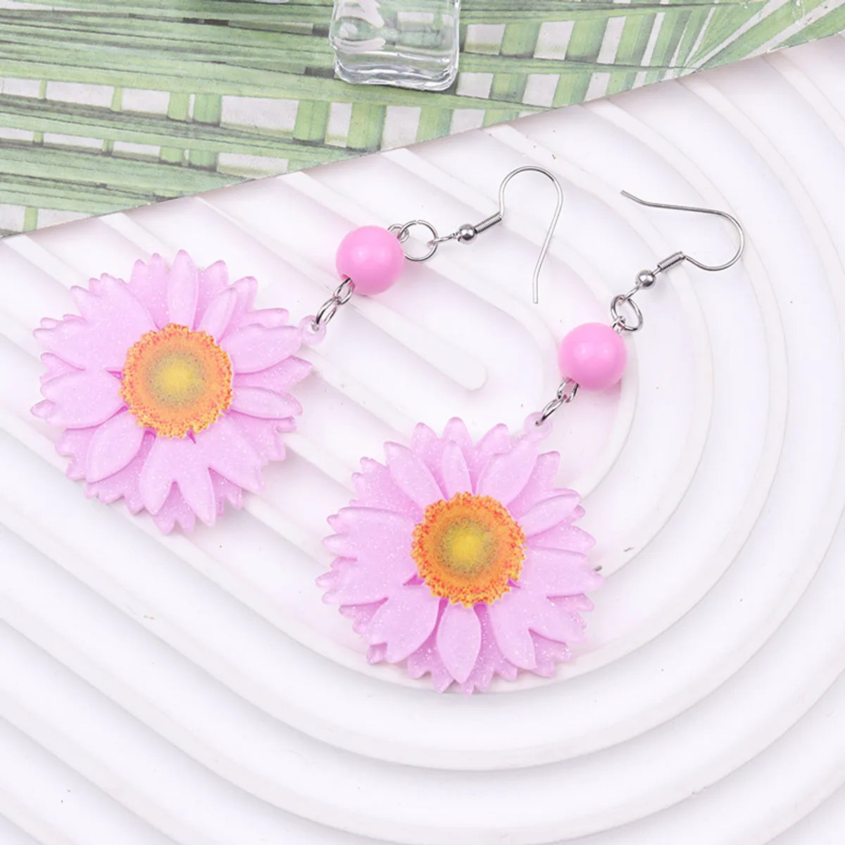 1 Pair Elegant Flower Arylic Drop Earrings